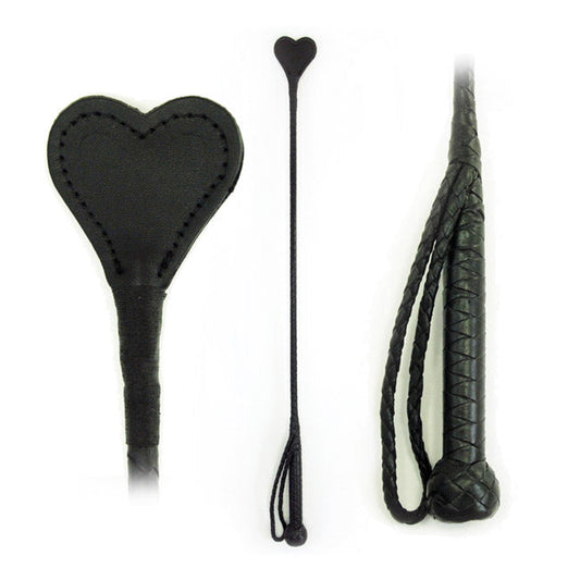 Fetissimo Riding Crop Heart Leather 26in