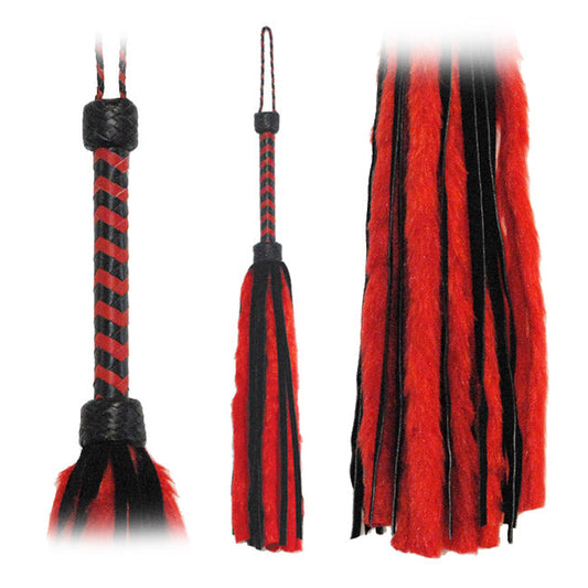 Fetissimo Flogger Red Fur Black Suede Tails 26in